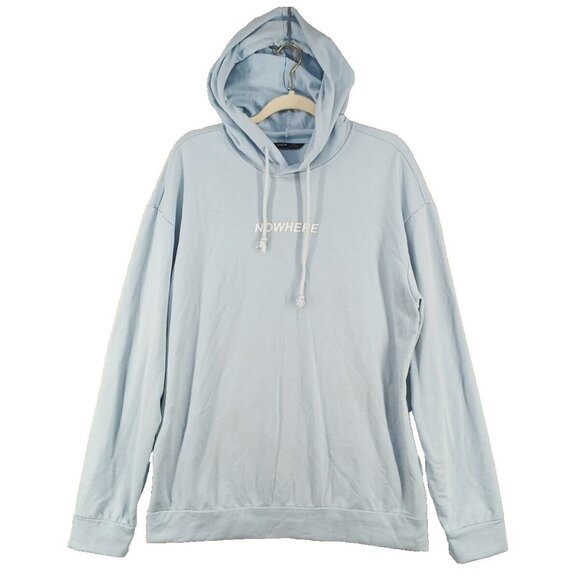 SHEIN Hoodie Size LARGE(12-14) "NOWHERE" Print Light Blue Knit Casual Pullover - Picture 1 of 12